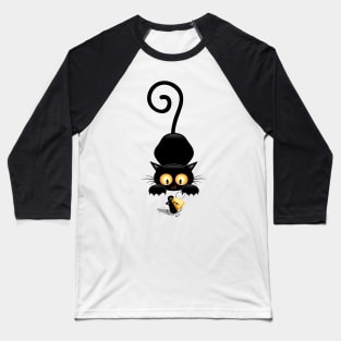 Cat and Mouse with Cheese Fun Cartoon Characters Baseball T-Shirt